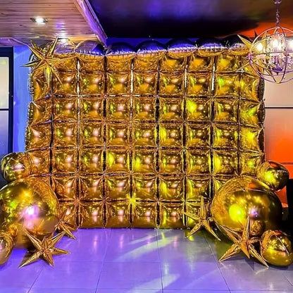 20PCS Gold Square Balloons, Metallic Balloon Wall Tunnel Double Sided Gold & Silver Foil Balloons Kit for Christmas New Year Graduation Birthday Party Backdrop Decorations