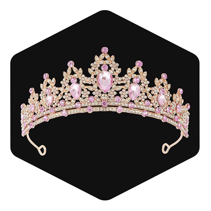 WOVOWOVO Princess Crown Queen Birthday Tiara for Women Girls, Pink Crystal Tiaras and Crowns Headband Hair Accessories for Bride Wedding Halloween Costume Party Prom Christmas Gifts