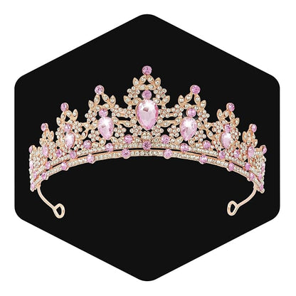 WOVOWOVO Princess Crown Queen Birthday Tiara for Women Girls, Pink Crystal Tiaras and Crowns Headband Hair Accessories for Bride Wedding Halloween Costume Party Prom Christmas Gifts