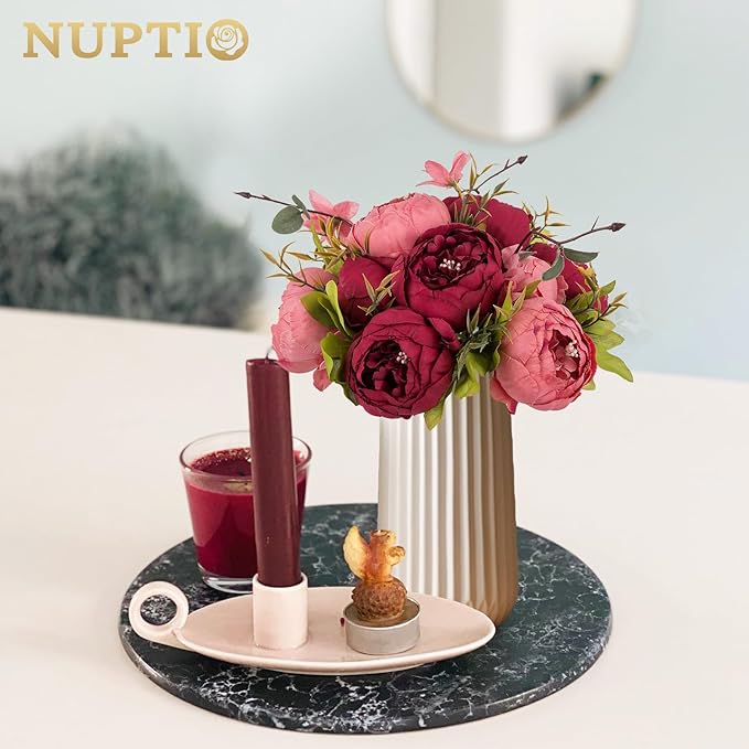 NUPTIO Flower Ball Arrangement Bouquet: 10 Pcs 9.4 inch Diam Pink & Red Faux Peony Flowers Balls for Wedding Centerpiece Decorations Fake Peonies Artificial Flower Centerpieces for Tables