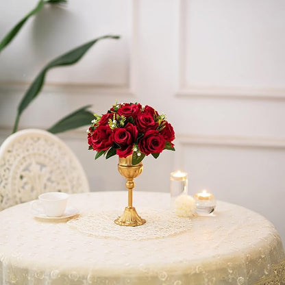 BLOSMON Flower Centerpieces for Tables Wedding: 10 Pcs Crimson Red Artificial Rose Flowers Balls Decoration - 9.5 Inch Fake Silk Kissing Floral Arrangement for Home Party Event DIY Decor