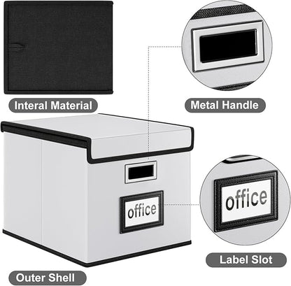 Huolewa Portable Leather File Organizer Boxes with Lids, Collapsible File Folder Organizer Boxes, Decorative Small Filing File Cabinet for Home/Office, Easily Store Documents/Hanging File Folders
