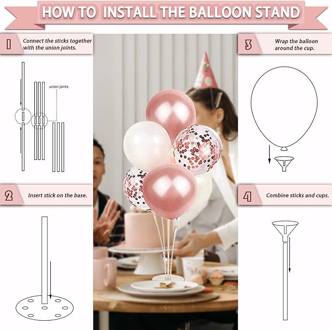 285 Pcs Rose Gold Party Decorations, Birthday Decorations For Women Or Girl - Knives, Forks and Spoons, Tiara, Butterfly, Sash, Paper Pom Poms, Balloon Stand, Tableware For 25 Guests