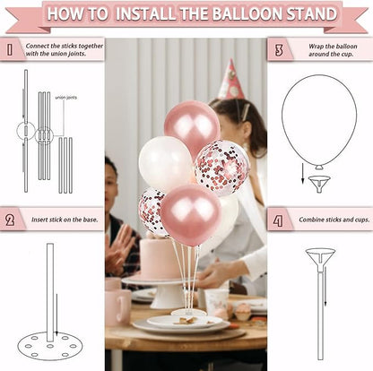 285 Pcs Rose Gold Party Decorations, Birthday Decorations For Women Or Girl - Knives, Forks and Spoons, Tiara, Butterfly, Sash, Paper Pom Poms, Balloon Stand, Tableware For 25 Guests