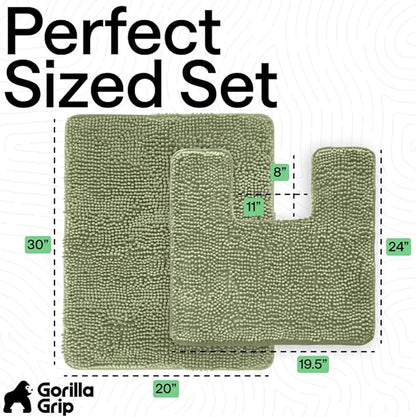 GORILLA GRIP Bathroom Rug Sets, Soft Chenille 2 Piece Area Rugs Set, Toilet Base Mat and 30x20 Carpet, Absorbent Microfiber Washable Mats Dry Quickly, Home Décor and Bath Room Accessories Sage Green