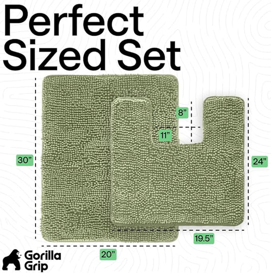 GORILLA GRIP Bathroom Rug Sets, Soft Chenille 2 Piece Area Rugs Set, Toilet Base Mat and 30x20 Carpet, Absorbent Microfiber Washable Mats Dry Quickly, Home Décor and Bath Room Accessories Sage Green