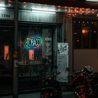 TOBACCO-LED Neon Sign for Business,16x8 inch Vape Smoke Shop Sign RGB Bright Led for Window Wall Door VapeSmoke Store