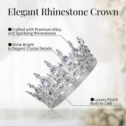 Onedor Silver Crown for Women Crystal Rhinestone Tiara Queen Headpiece for Wedding Prom Pageant Birthday Princess Theme Costume Party Hair Accessories and Cake Topper Decoration