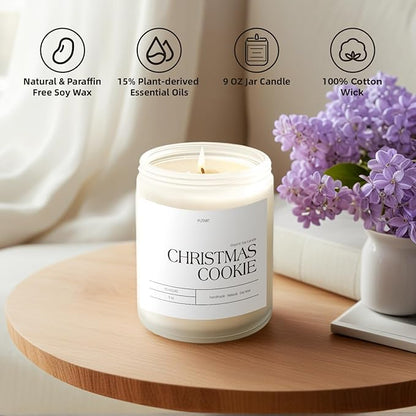 Christmas Cookie Highly Scented Candle for Home, 9oz Natural Soy Aromatherapy Non Toxic Candles with Essential Oil, Home Fragrance Stress Relief & Meditation Xmas Candles Gifts for Women & Men