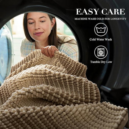 BSICPRO Large Bathroom Rug, Non Slip 24 x 70 Inches Water Absorbent Chenille Bath Runner Rug Floor Mat Machine Washable (Tan)