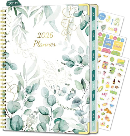 Daily Planner 2026, 8.5" x 11", Weekly & Monthly Planner from JAN.2026 to DEC.2026, Column View Calendar Organizers, Spiral Hardcover Agenda Book with Tabs for Office School Supplies, Leaves