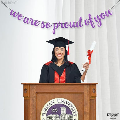 KatchOn, We are So Proud of You Banner - Glitter 10 Feet, No DIY | Congratulations Banner Purple, Graduation Decorations Class of 2025 | Lavender Graduation Decorations 2025