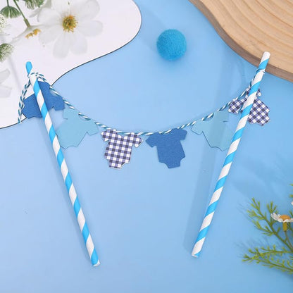 Blue Baby Shower Cake Topper - Blue Bodysuit Gingham Cake Topper,Gender Reveal Decor,Baby Shower Cake Decorations,Gingham Onesie Party Decorations (blue-1)