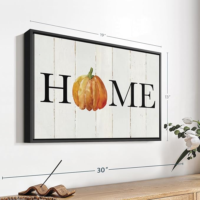 Elephant Stock Home Pumpkin Wall Art - Horizontal Floating Framed Canvas - 1-Piece Living Room Wall Decor - Rural Watercolor Canvas Print - Beige and Black Decor for Wall - by Carol Robinson - 19" X 13"