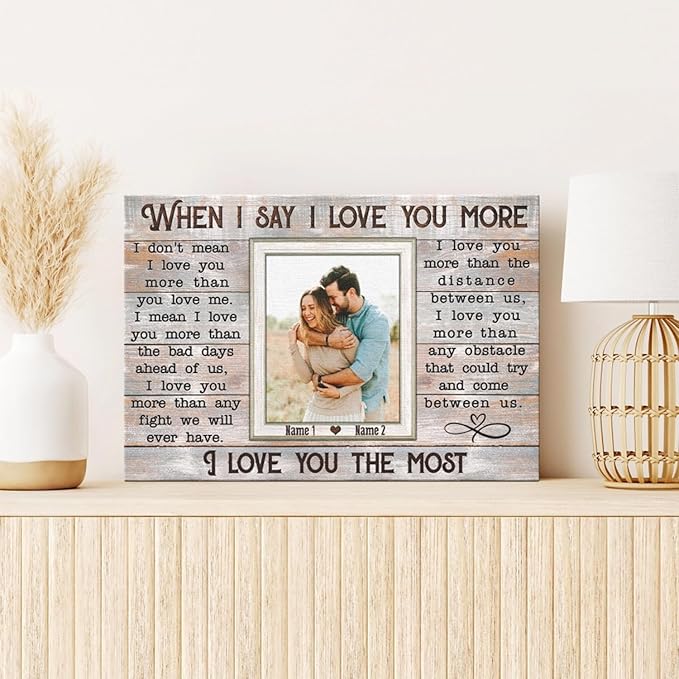 DemCanvas Personalized “When I Say I Love You More” Photo Canvas – Custom Names & Date – Wedding Gifts for Couples 2025, Anniversary Couple Gift for Wife, Bride & Groom Engagement Picture Frame, Romantic Wall Art