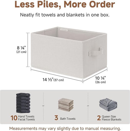 StorageWorks Foldable Shelf Organizer Bins, Closet Storage Baskets for Clothes, Fabric Storage Bins for Shelves, Beige Stripes, 3-Pack, Large