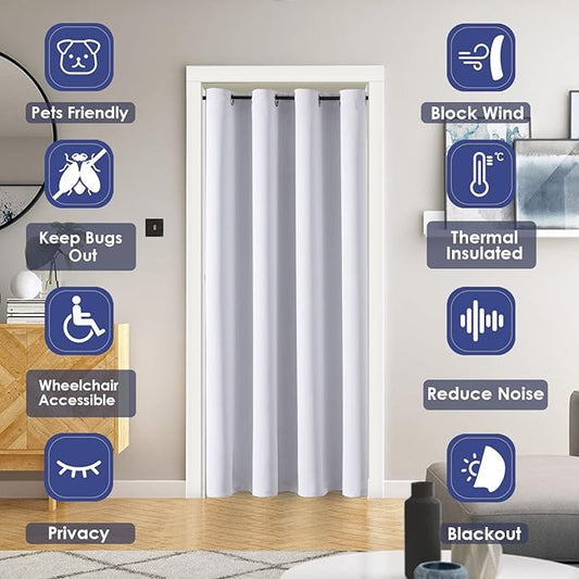 ChrisDowa Blackout Door Curtains for Doorway Privacy, Grommet Closet Curtain for bedroom closet door, Thermal Insulated Temporary Door Cover Room Divider Curtain (1 Panel, Greyish White, 42 x 80 Inch)
