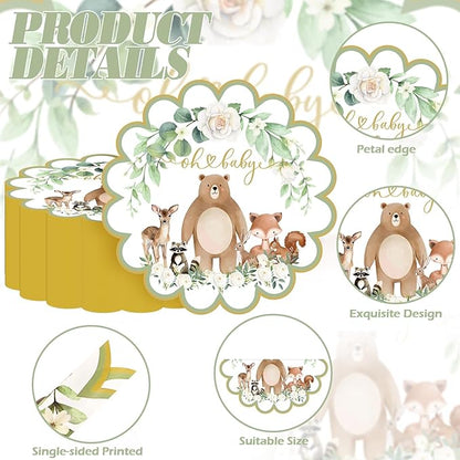 100 Pcs Woodland Baby Shower Decorations 13.5" Scalloped Woodland Animals Paper Placemats Disposable Jungle Animals Table Place Mats for Wild Animal Birthday Party Supplies