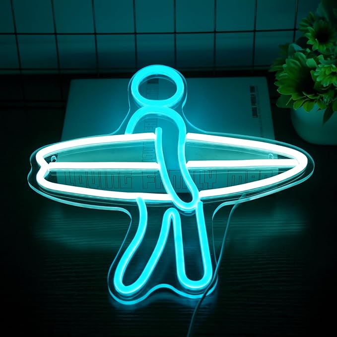Surfer Neon Sign for Home Décor, Surfboard Neon Light for Wall Decor, Surfing Led Sign, Gym Room Bedroom Decoration, Sports Neon Signs, Men Women Boys Birthday Christmas Gifts Size 12''