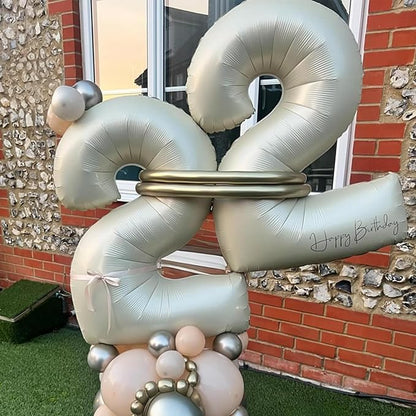 Beige 25th Birthday Balloons Number 25, 40 Inch Large Foil 2 & 5 Numbers Balloons, Cream Giant Maya Helium Balloon for Women Men Birthday Anniversary 2025 New Year Party Decorations