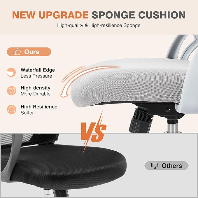 Sweetcrispy Office Computer Desk Chair, Ergonomic Mid-Back Mesh Rolling Work Swivel Task Chairs with Wheels, Comfortable Lumbar Support, Comfy Flip-up Arms for Home, Bedroom, Study, Student, Gray
