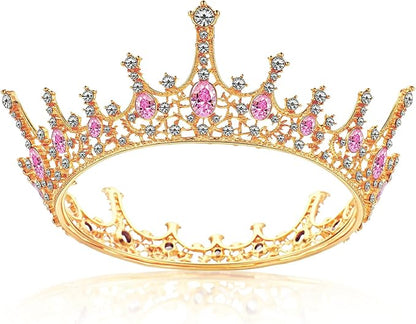 Grevosea Gold Queen Crown for Women, Rhinestone Birthday Crown Princess Tiara Wedding Headband for Bride Hair Accessories