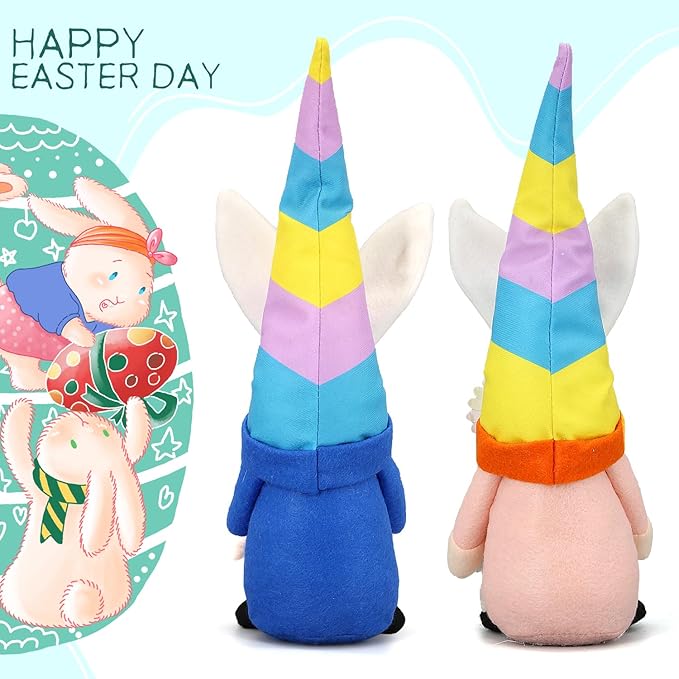 Lovinland Easter Decorations - Bunny Gnomes Decor for Home, Indoor, Tiered Tray, Office, Desk - Spring Rabbit Stuffed Centerpiece Table