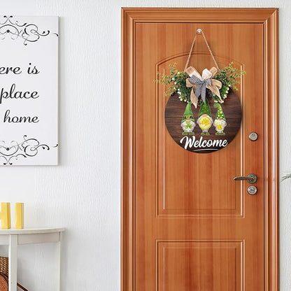 St Patrick's Day Door Sign Welcome Gnome Door Decor Hanging Green Shamrock Sign Decorative Farmhouse St.Patrick's Day Wooden Shamrocks Irish Welcome Sign for Holiday Decor, 12 x 11.5