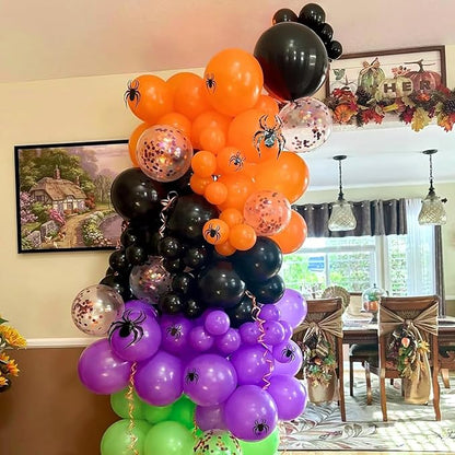Patimate Halloween Decorations Balloons Set, 50 pcs 12 inch Purple Green Orange Black Confetti Latex Balloons Kit for Halloween Baby Shower Birthday Bachelorette Trick or Treat Party Supplies