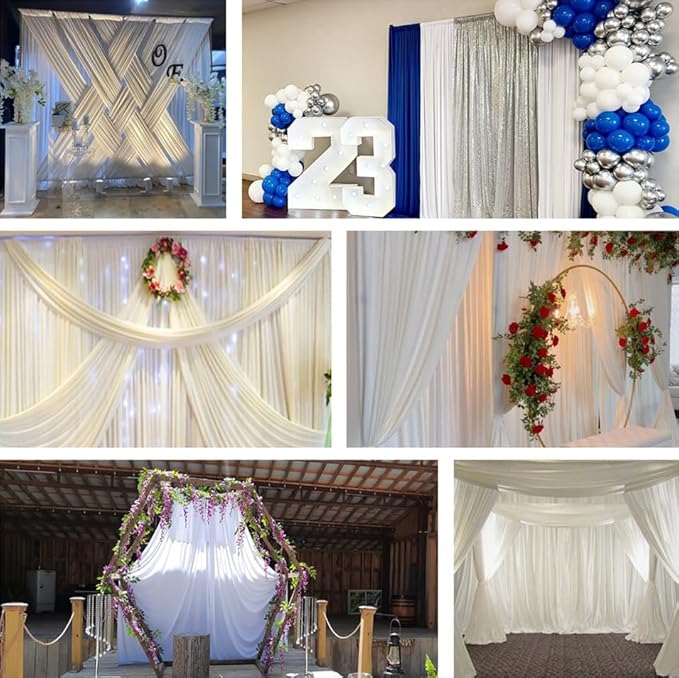 24 x 10ft White Backdrop Curtains for Wedding Photo Background Curtains Wrinkle Resistant Back Drop for Party Photoshoot Polyester Curtains Backdrop for Baby Shower Birthday Events Decor, 6 Panels