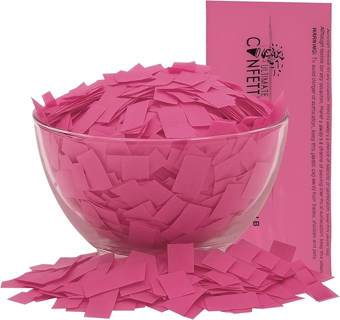 Ultimate Confetti, Fuchsia Pink Tissue Paper Confetti - Rectangular Flame-Resistant and Slow-Falling Biodegradable Confetti for Cannon and Launcher use, Best for Celebrations - 1 lb, 16 oz