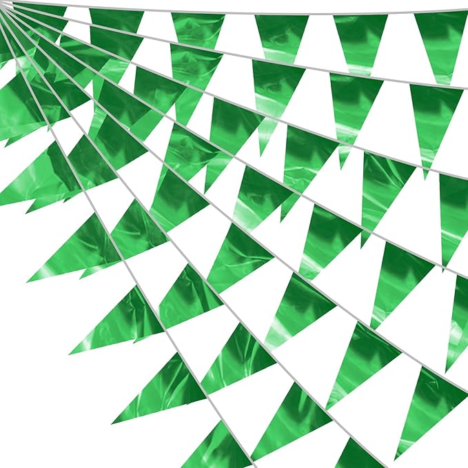 130FT Green Glitter Triangle Pennant Banner Flag Metallic Bunting Fabric Garland for Christmas Graduation Safari Birthday Tropical Jungles Wedding Bachelorette Engagement Party Decoration Decor