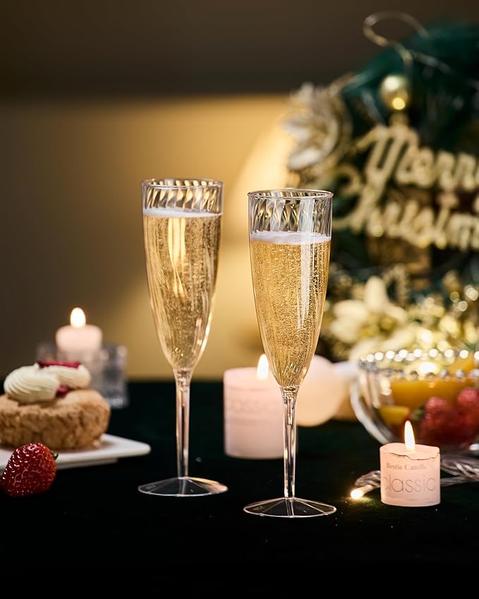 24Pcs Plastic Champagne Flutes,6 Oz Clear Champagne Glasses,Disposable Wine Glasses for Party Wedding Banquet Family Holiday Picnic Cocktail Mimosa Bars Engagements Thanksgiving Christmas Toasting