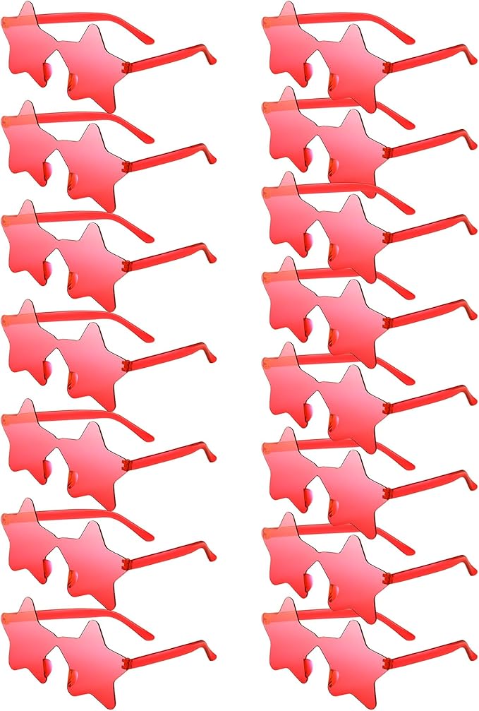 PLULON 15 Pairs Star Sunglasses Rimless Star Shape Sunglasses, Colorful Star Glasses Bulk Bachelorette Party Favors for Birthday Beach Kids Adult - Red