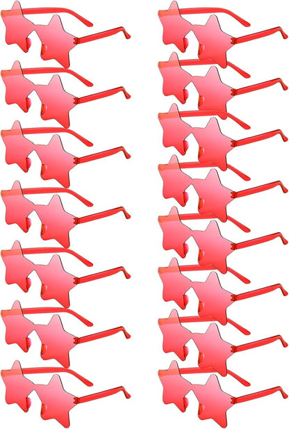 PLULON Red Star Sunglasses for Kids, 7 Pairs Red Star Sunglasses Rimless Star Shape Sunglasses, Star Glasses Bulk Bachelorette Sunglasses Star Party Favors for Birthday Beach Kids Adult