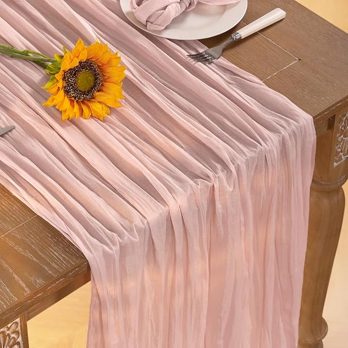 Pink Cheesecloth Table Runner 12 Pack Christmas Table Runners Boho Gauze 120 Inches Light Pink Cheese Cloth Table Decor for Xmas Holiday Season Wedding Bridal Girl Baby Shower Sweet 16 Party