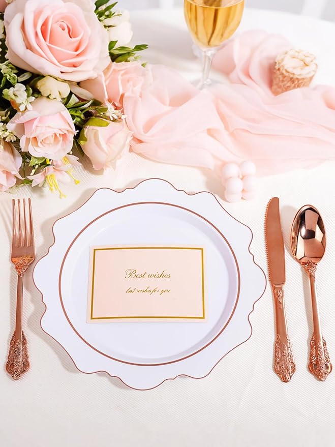 WDF 120-Piece Rose Gold Plastic Silverware - Heavy Duty Disposable Rose Gold Cutlery Set - Includes 40 Forks, 40 Spoons, 40 Knives for Wedding