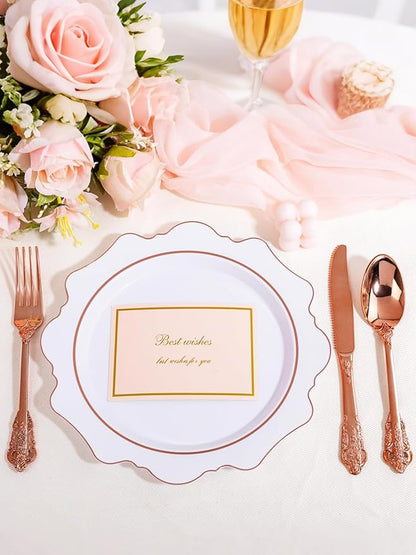 WDF 120-Piece Rose Gold Plastic Silverware - Heavy Duty Disposable Rose Gold Cutlery Set - Includes 40 Forks, 40 Spoons, 40 Knives for Wedding