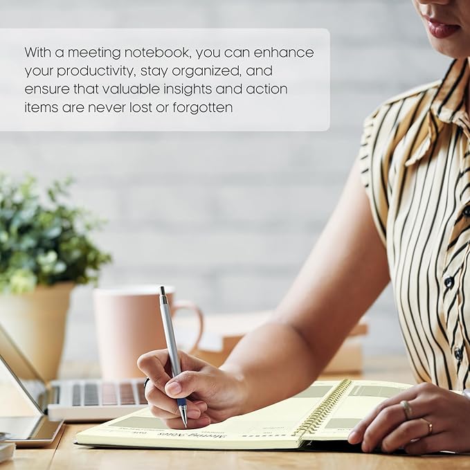 Meeting Notebook for Work Organization - Work Planner Notebook with Action Items, Agenda Planner for Note Taking, 160 Pages (6.9" X 9.9") Project Organizer for Men & Women - Black 1