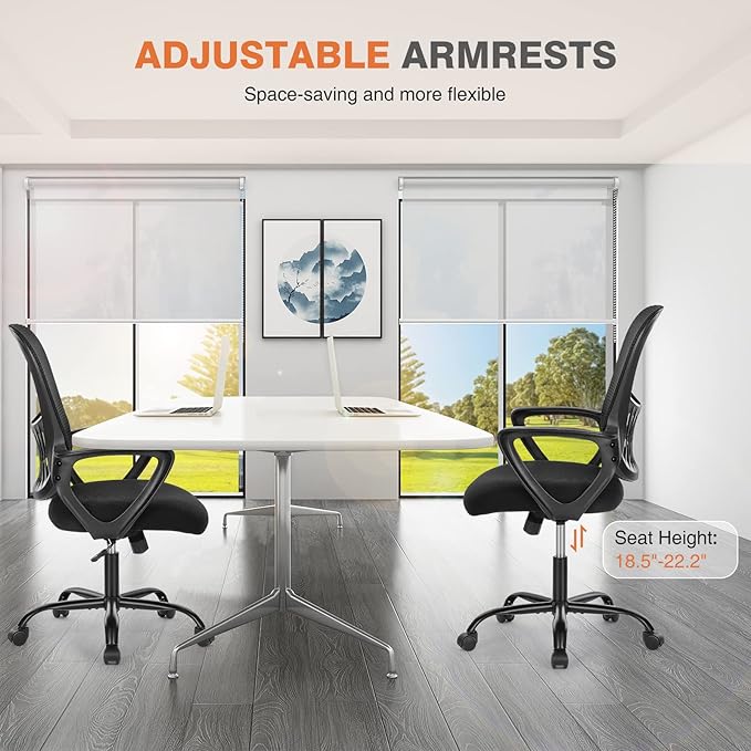 Sweetcrispy Ergonomic Mid-Back Mesh Home Office Desk Chair with Wheels, Lumbar Support, and Comfortable Armrests for Home, Bedroom, Study, Office
