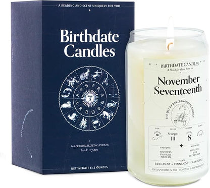 Birthdate Candles, November 17 - Scorpio Zodiac Scented Candles Birthday Gift - Bergamot, Cinnamon & Mahogany Scent - All-Natural Soy & Coconut Wax, 60-80 Hour Burn Time - Made in USA