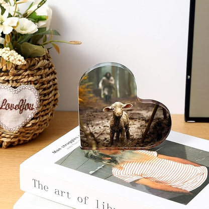 Christian thank you gifts - Jesus and Lamb Religious Home Decor, for Mom Gifts,Inspirational Gifts for catholic Women,Friends,Mother's,teacher,christians,Baptism,Christmas, or Birthday (4"x4") D-238