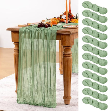 Sage Green Cheesecloth Table Runner 12 Pack Christmas Table Runners Boho Gauze 120 Inches Sage Cheese Cloth Table Decor for Xmas Holiday Season Parties Wedding Bridal Baby Shower Tea Party
