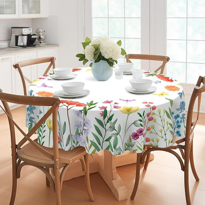 Eikione Round Tablecloth 60inch,Tablecloth Waterproof and Wrinkle-Free, Wild Flower Rustic Table Covers, Summer Decorations for Home