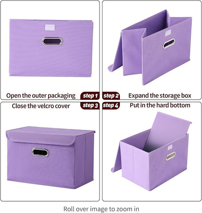 STOREONE Fabric Storage Cube Bins Foldable Organizer Container Collapsible Basket with Lids and Metal Handles, for Home, Bedroom, Closet 6 Pcs (multicolour)