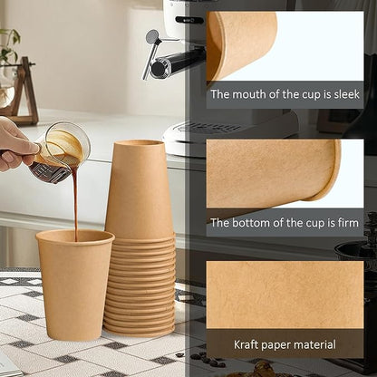 180 Pack 12 OZ Paper Cups, Brown Kraft Disposable Paper Coffee Cups 12 oz, Unbleached Paper Cups for Hot/Cold Beverage Party, Picnic, Travel, and Events.