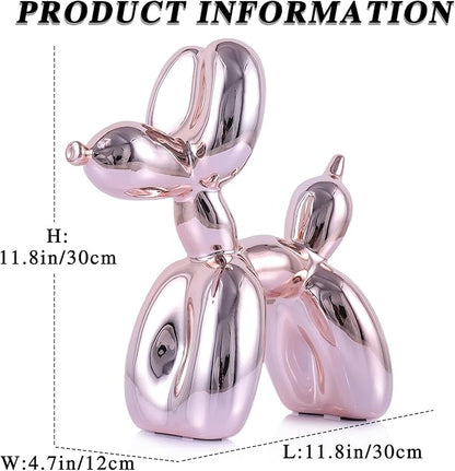 balloon dog sculpture modern home decor Collectible Figurines funky statues for bedroom trendy Animal living room decor Art resin decoration office standing deskdecor (11.8*11.8*4.7inch, pink)