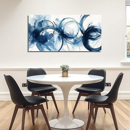 Abstract Circle Canvas Wall Art for Bedroom Blue and White Wall Decor for Dining Room Big Modern Poster Wall Art for Apartment Size 24 x 48 Inch