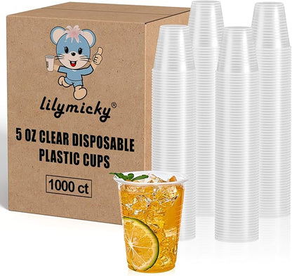 Lilymicky 1000 PACK 5 oz Clear Plastic Cups, Small Disposable Drinking Cups, 5 Ounce Clear Beverage Tumbler for Tasting, Drinking, and Party