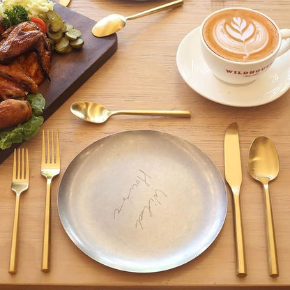 40-Piece Matte Gold Silverware Set, Hand Forged Utensil, Stainless Steel Flatware Set, Hexagon Handle Cutlery Set for Home Hotel Use, Service for 8